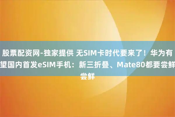 股票配资网-独家提供 无SIM卡时代要来了！华为有望国内首发eSIM手机：新三折叠、Mate80都要尝鲜